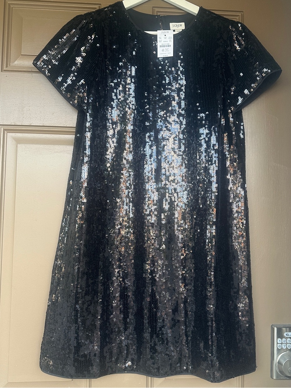 NWT! J Crew Black Sequin Short-Sleeve dress.